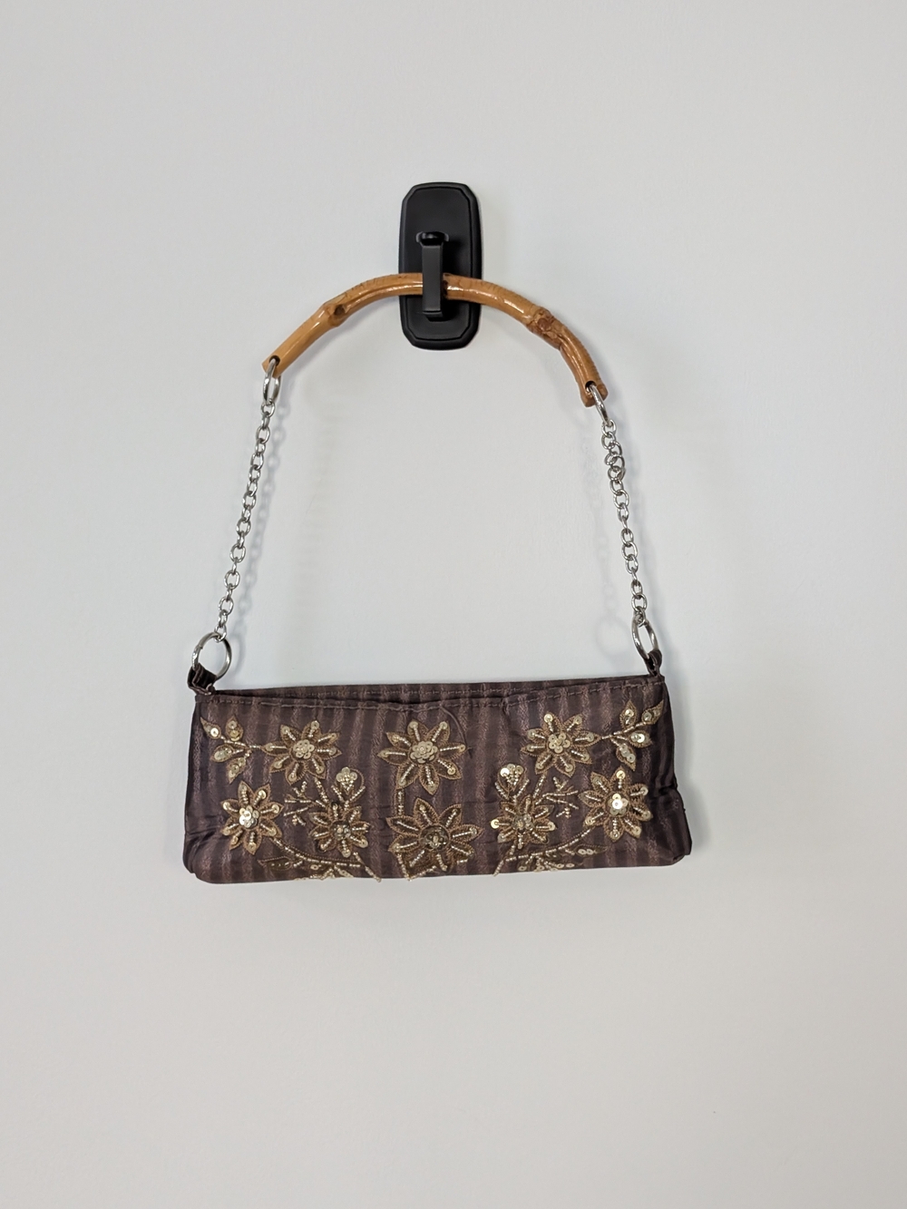Embellished Brown Evening Clutch with Chain Handle